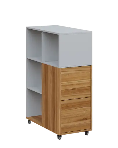 AERO 32 P kancelářská skříň, 2-dveřová/4 niky, pravá, 1100x400x800, kolečka, platinově bílá/ořech světlý